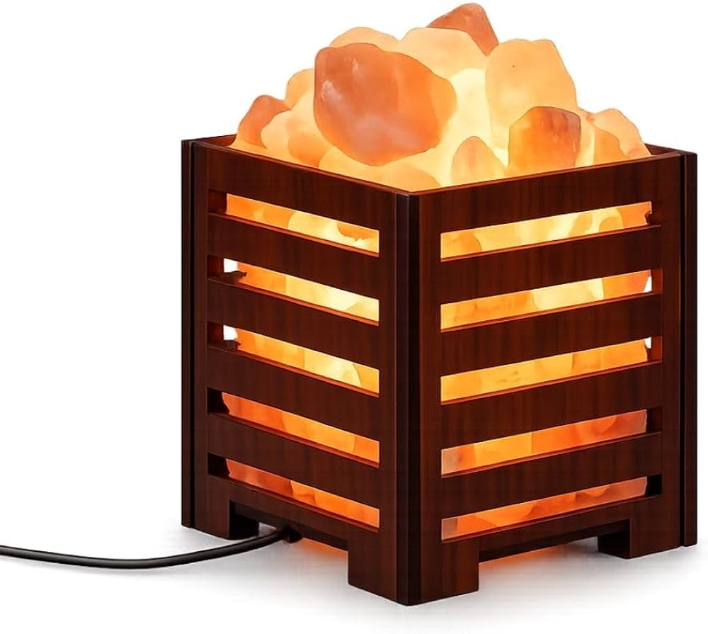 Himalayan Pink Salt Lamp — Natural Wooden Base