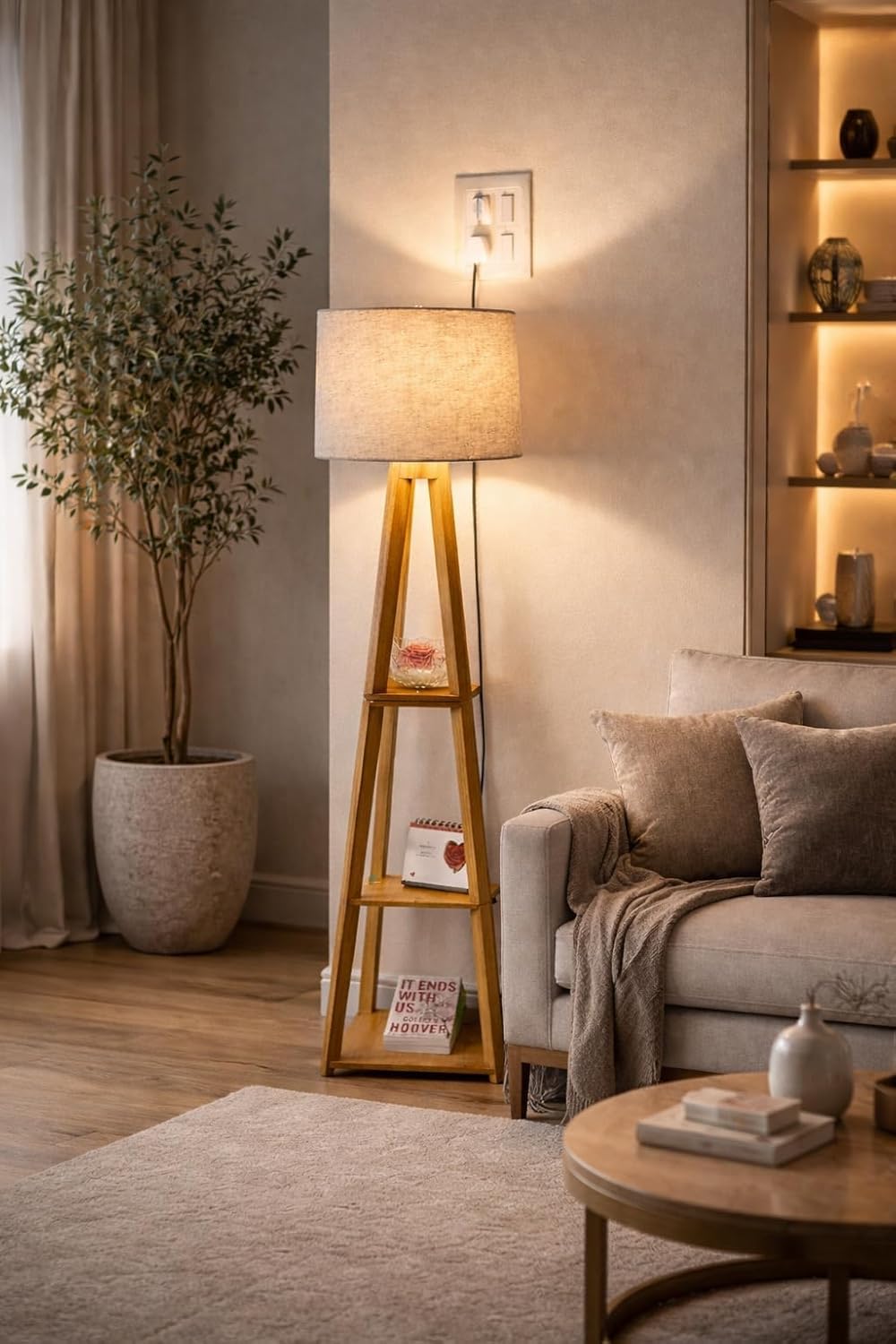 LED floor lamps floor lamp size-12-12-52 inch -Antique Wooden Tripod