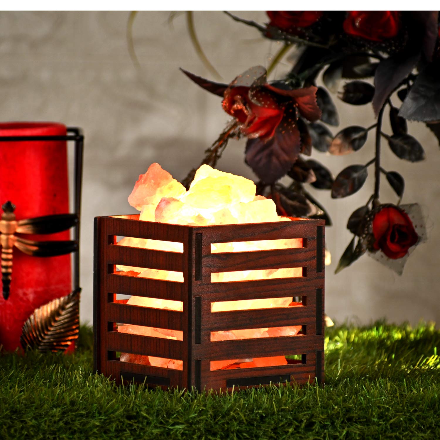 Himalayan Pink Salt Lamp — Natural Wooden Base