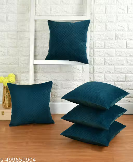 Velvet Quilted Cushion Covers — Forest Green, Set of 5