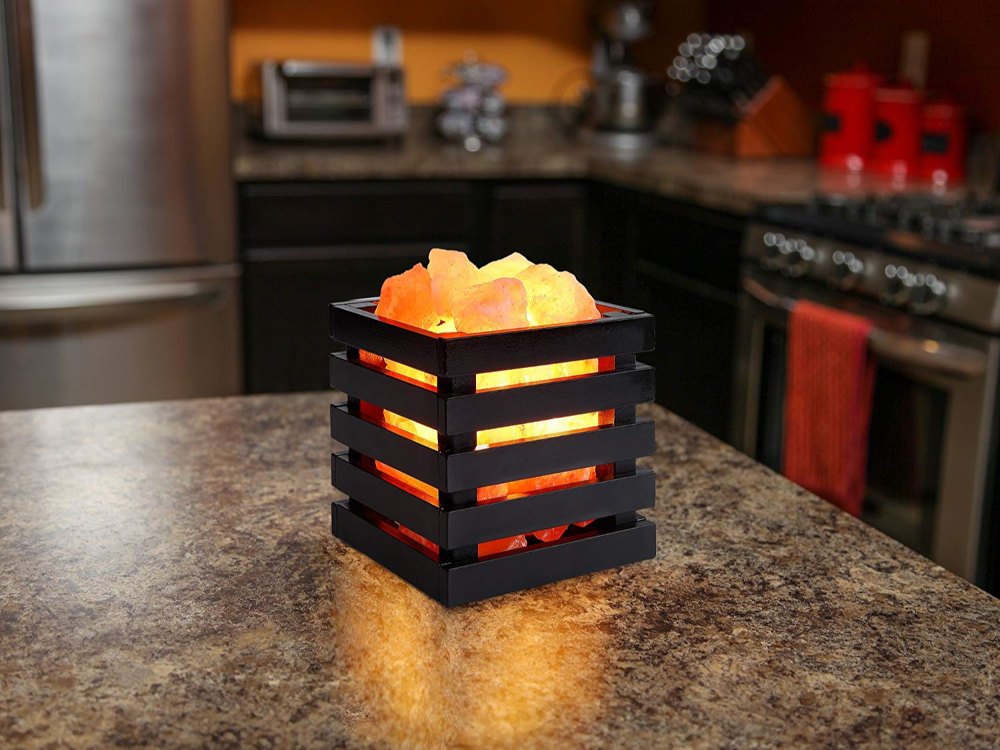 Himalayan Pink Salt Lamp — Natural Wooden Base