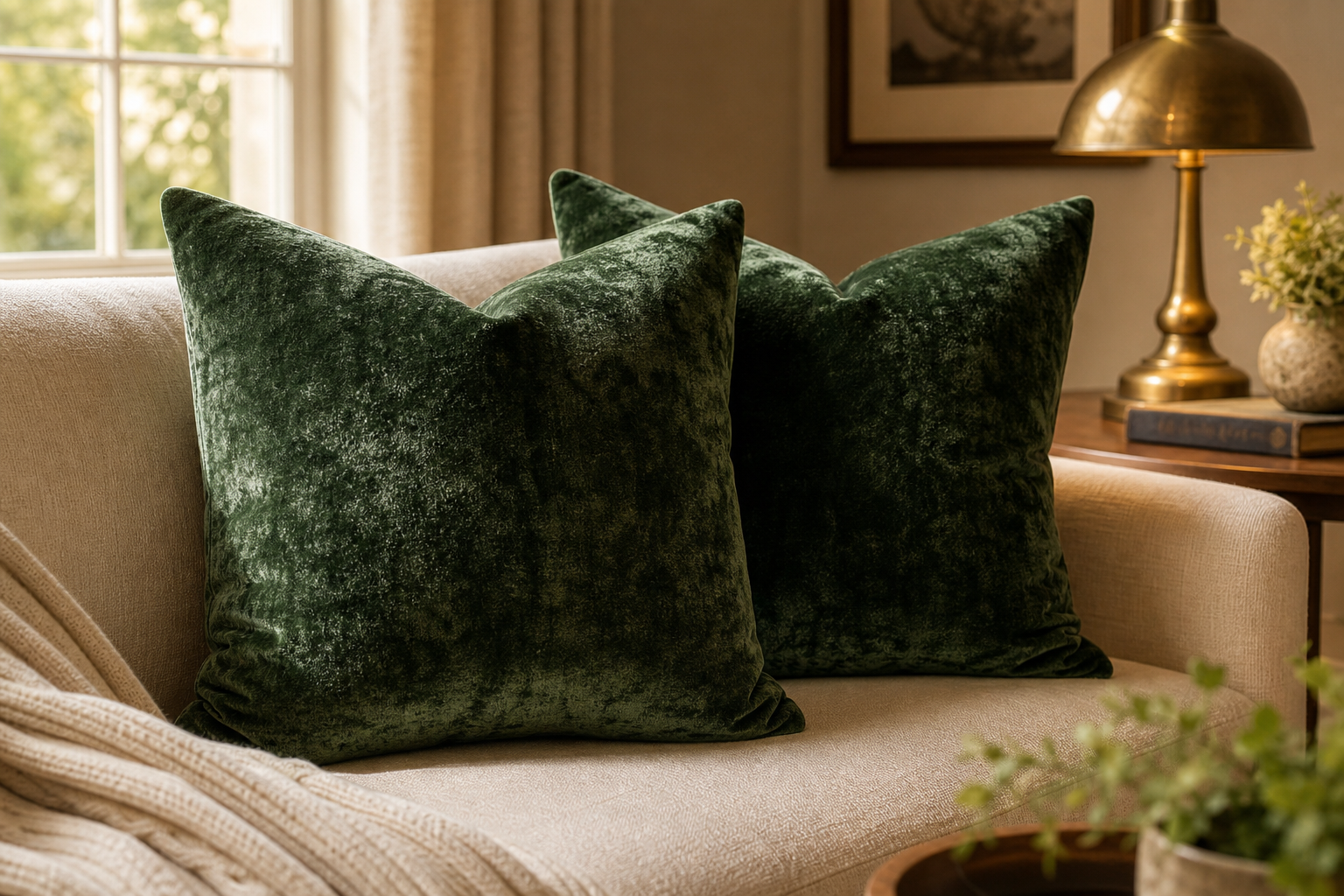 Velvet Cushion Cover Set of 2 — Forest Green