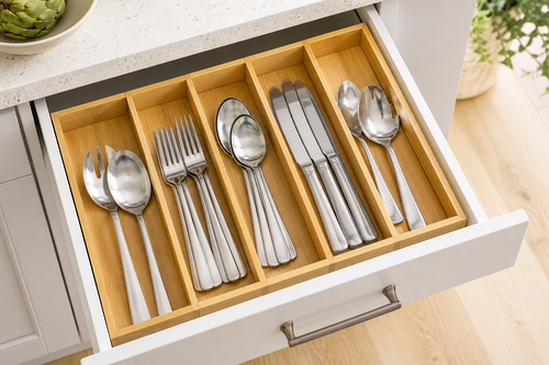 Bamboo Cutlery Organizer — Expandable